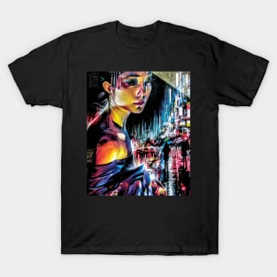 Cyberpunk Geisha- A Neon Vaporware portrait T-Shirt